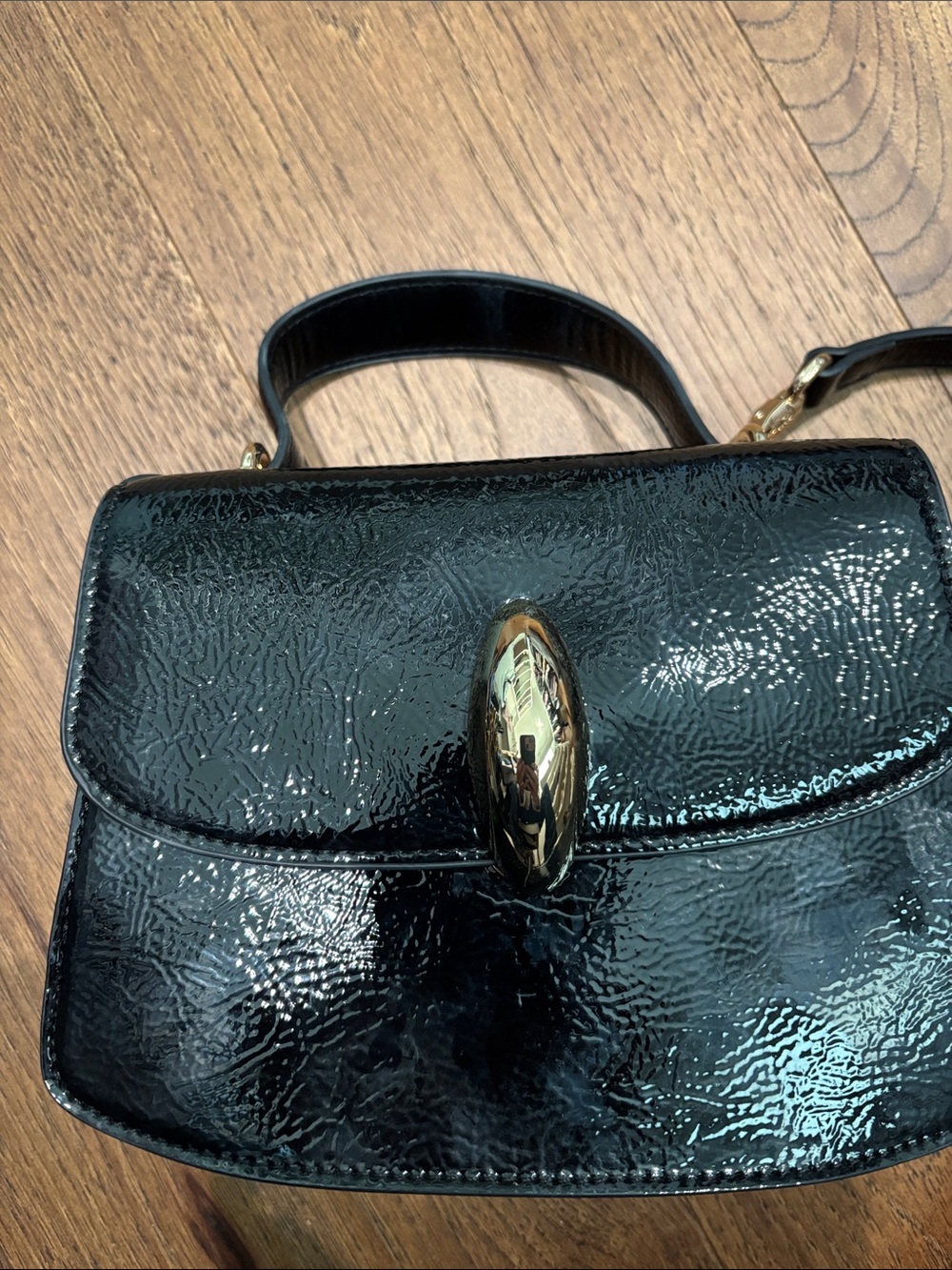 Dolce Vita Black Patent Shoulder Bag with Gold Clasp